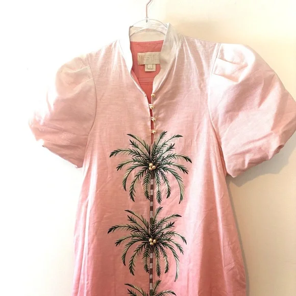 Mestiza New York Elliana linen blend ombre embroidered palm tree midi dress - Picture 5 of 10